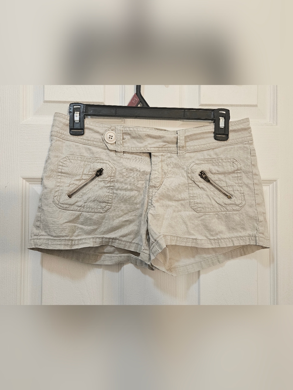 Deb Cream Cotton Blend Zip-Pocket Jean Shorts